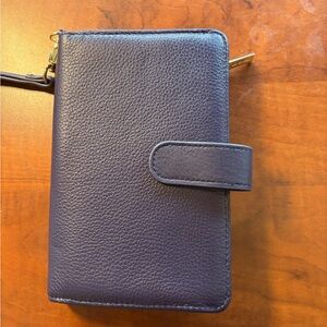 Levenger purple Leather Wallet, wristlet.